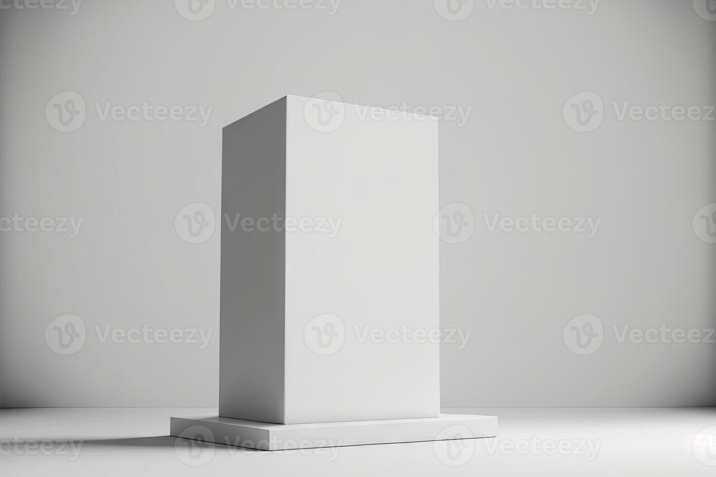 3d render of a white pedestal on a gray background photo