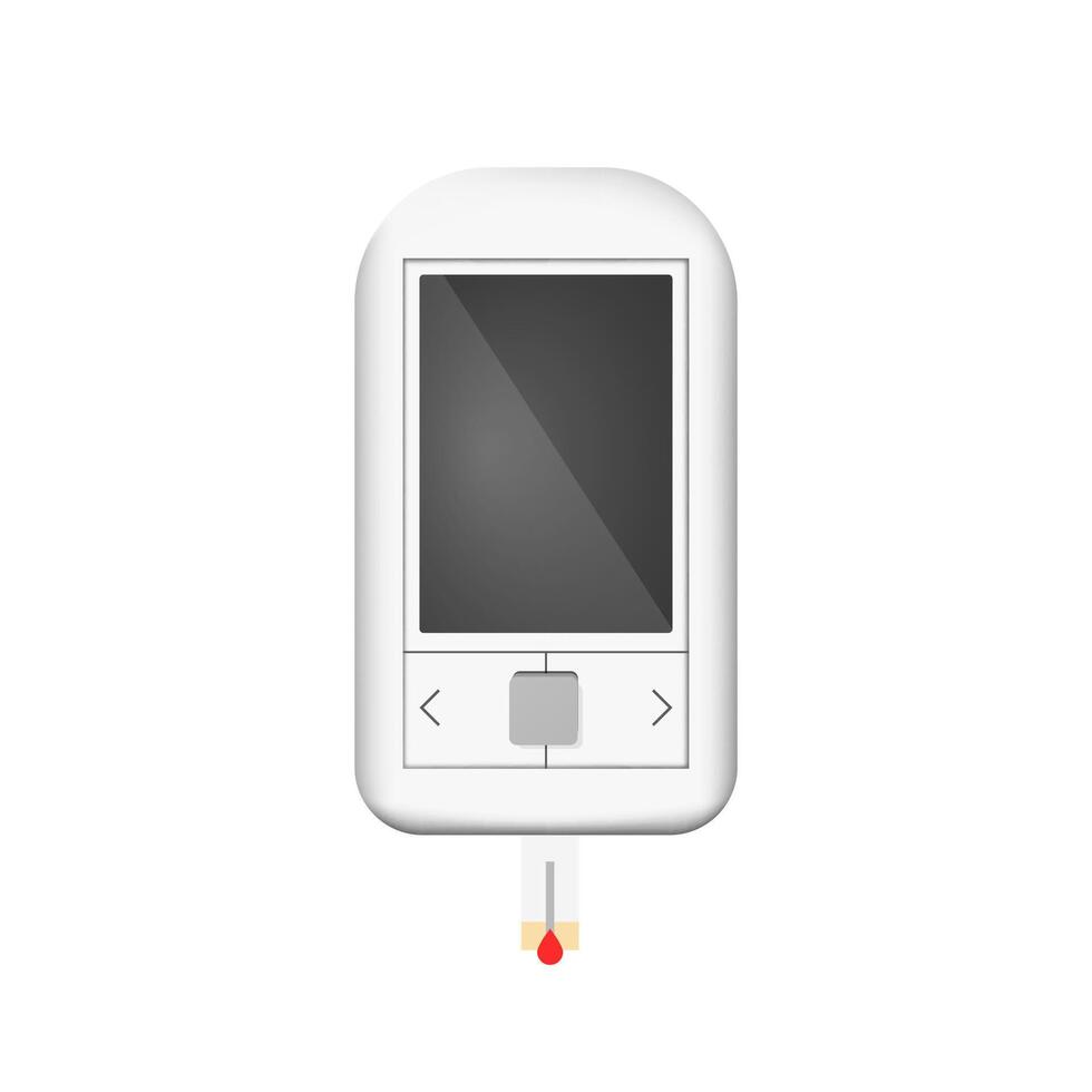 Portable glucose meter measuring blood glucose levels with drop of blood vector