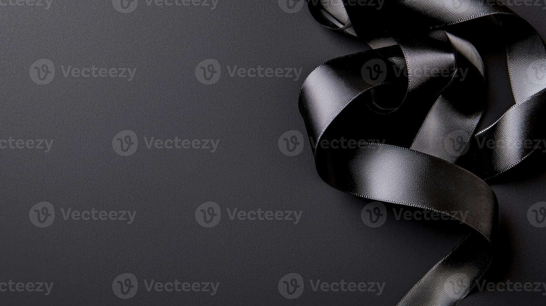 Black Ribbon on Dark Background with Space for Text photo