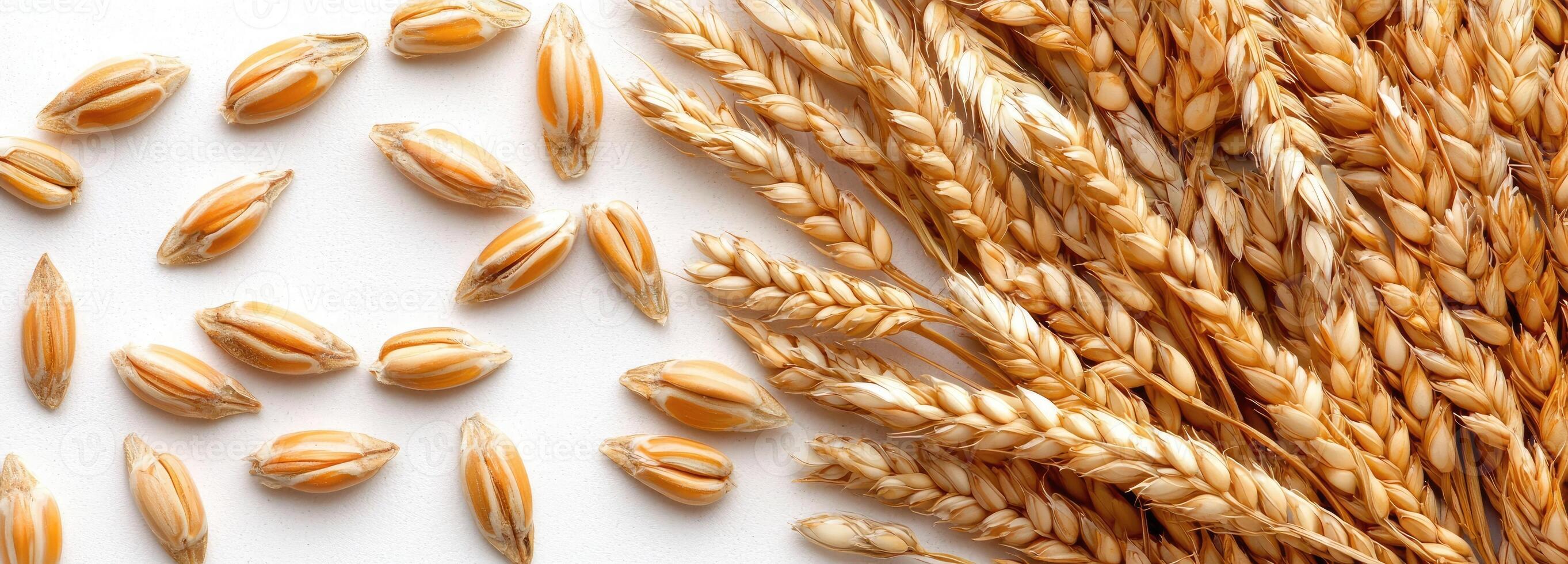 Wheat Grain Background with Copy Space for Autumn Harvest photo