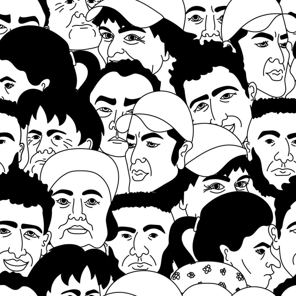 Crowd of people creating seamless pattern with diverse faces vector