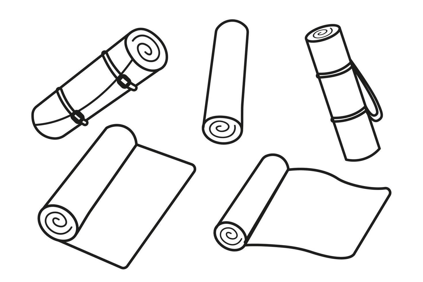 Set outline of different yoga mats, for the gym. Sport equipment. Healthy lifestyle concept. vector