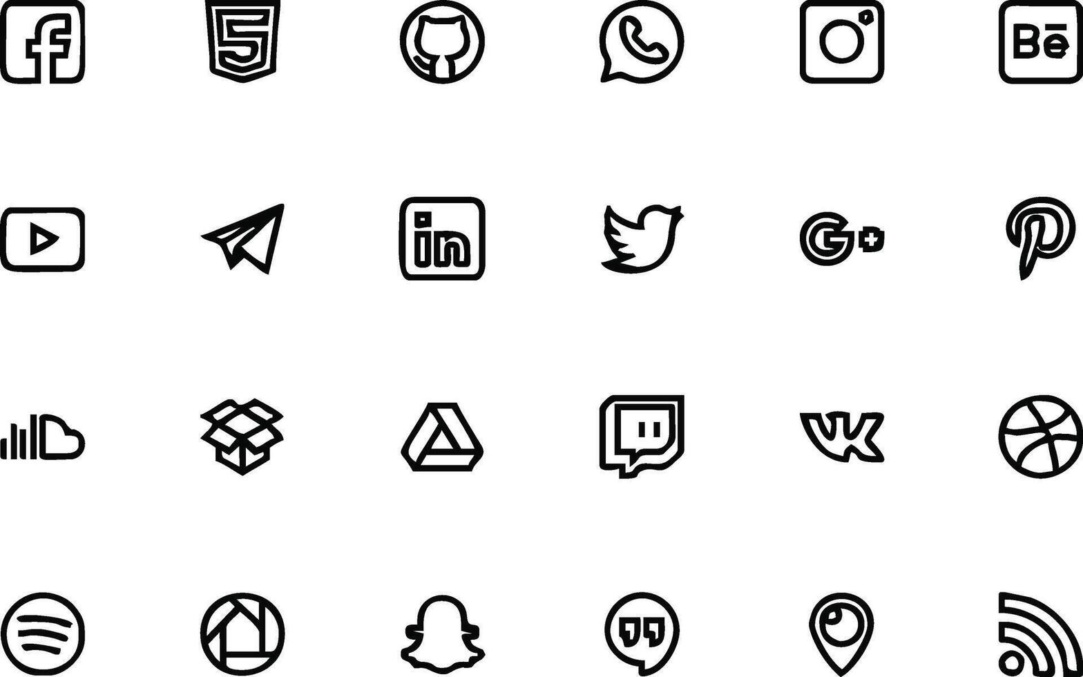a set of social icons that are black and white vector