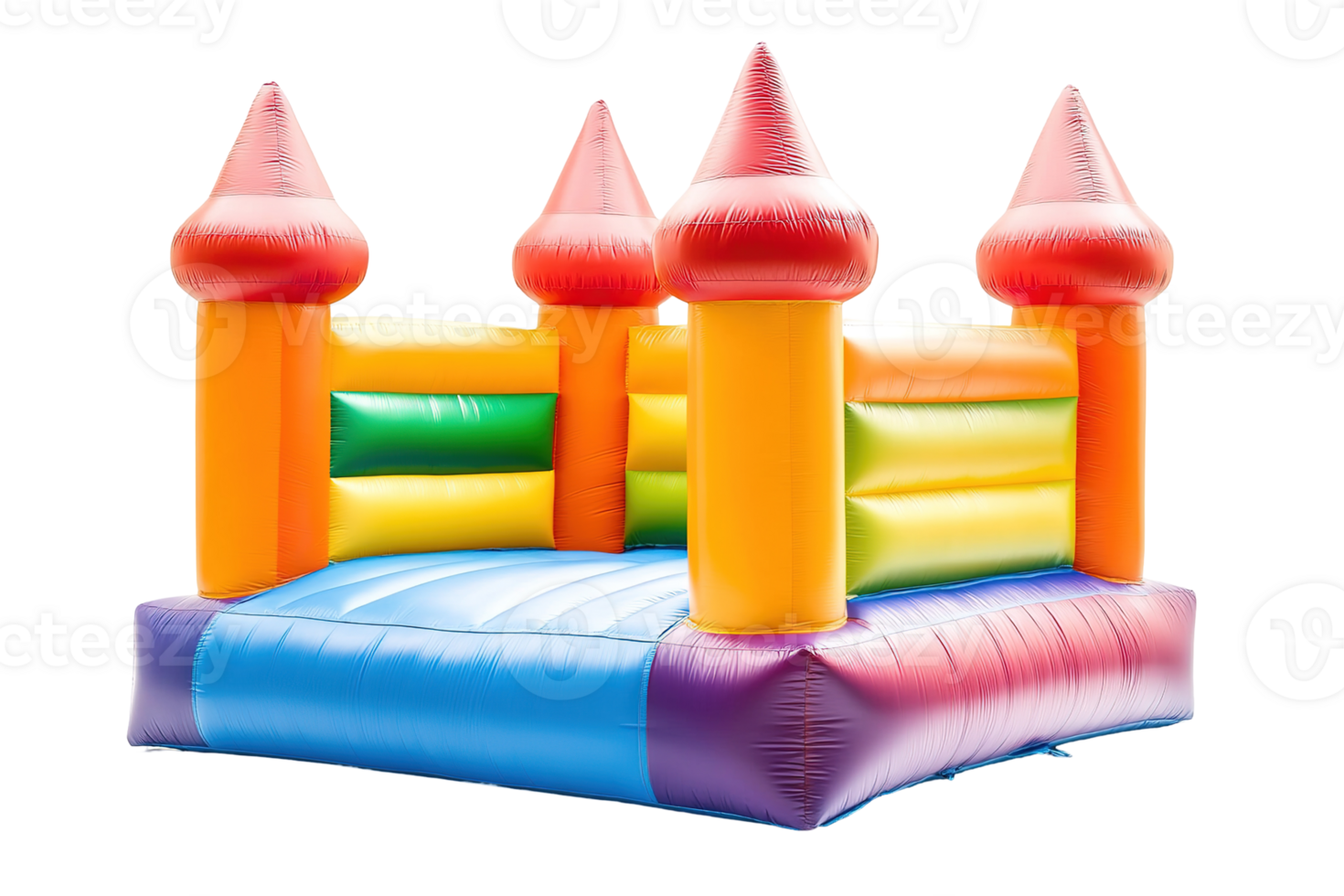 A colorful inflatable castle toy with a playful cheerful design png