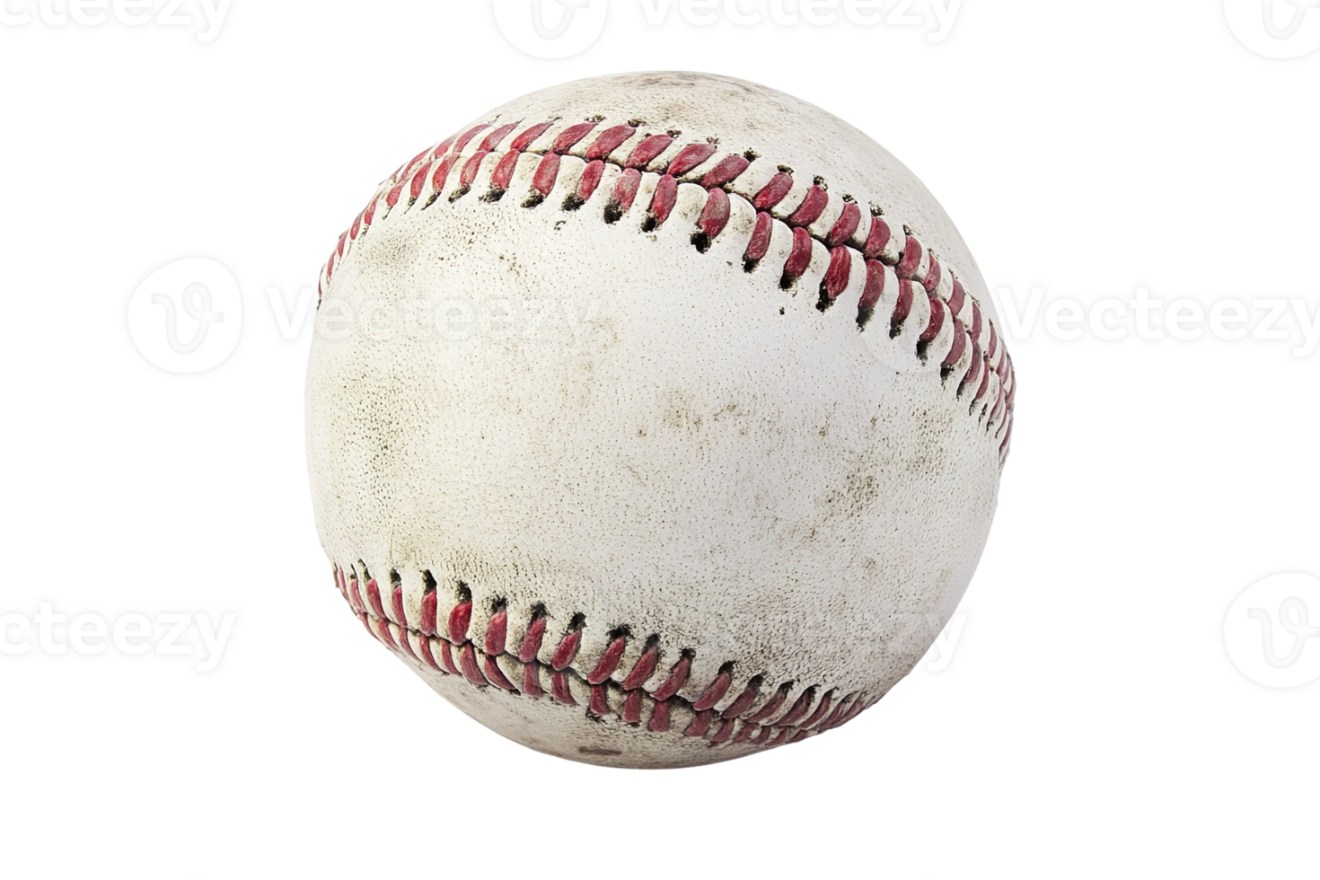 A well used and slightly dirty baseball with red stitching showing png