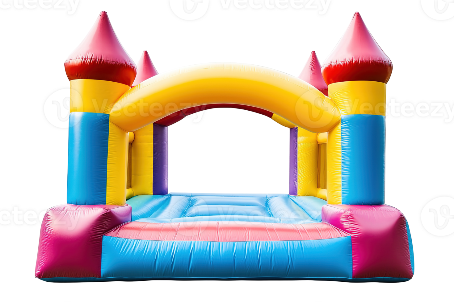 A brightly colored inflatable castle perfect for childrens playtime fun png