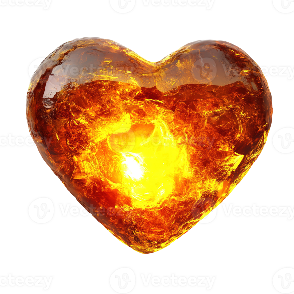 A glowing amber heart with radiant light inside it png