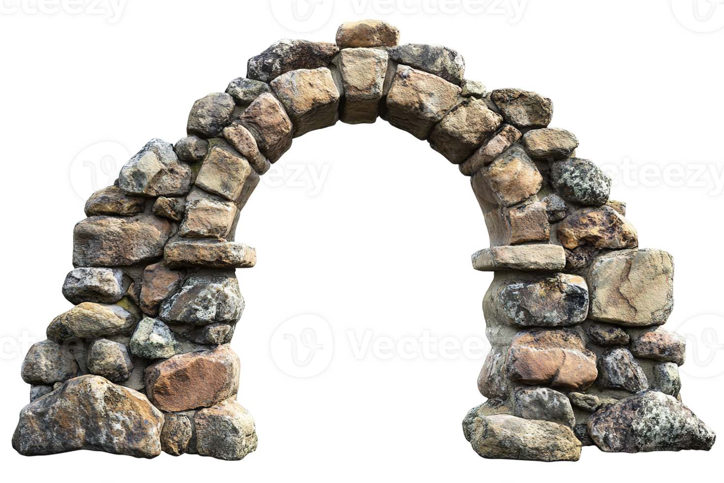 An arched stone doorway constructed from various irregular sized rocks png