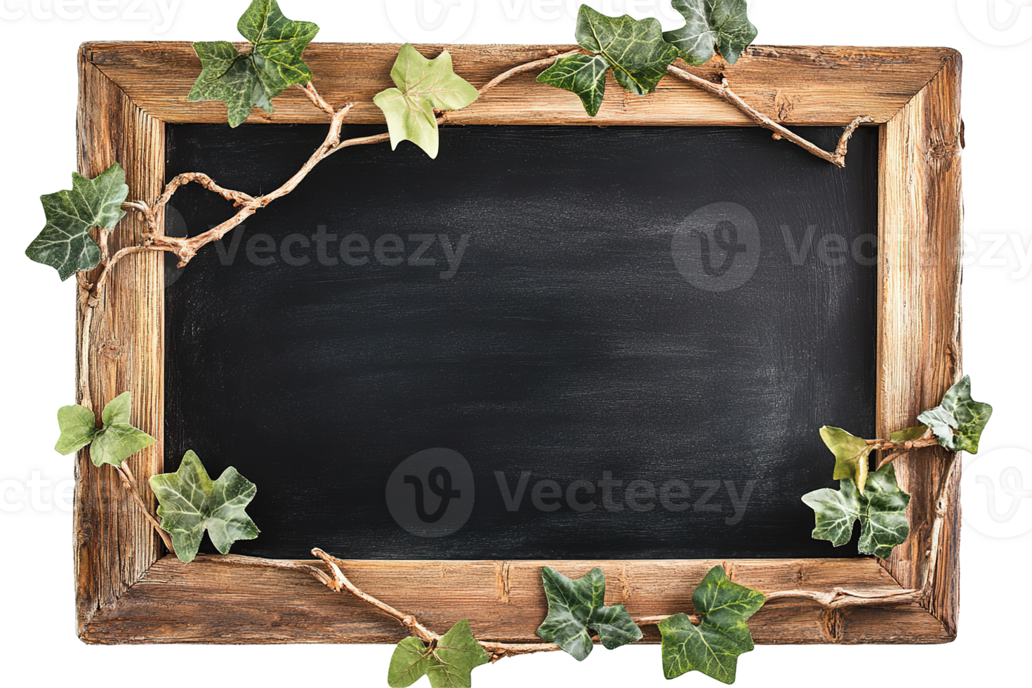 Wooden Frame With Ivy Surrounding A Chalkboard Surface png