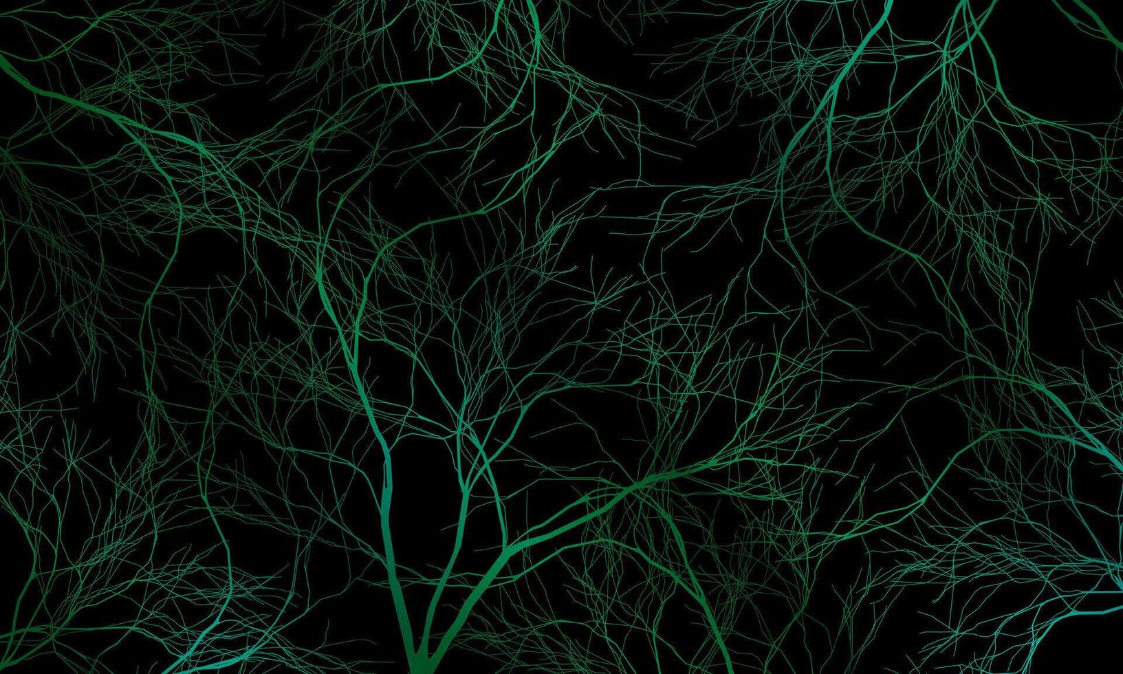 Abstract green roots pattern decorative black background. Line art tree. trendy tree textured. vector