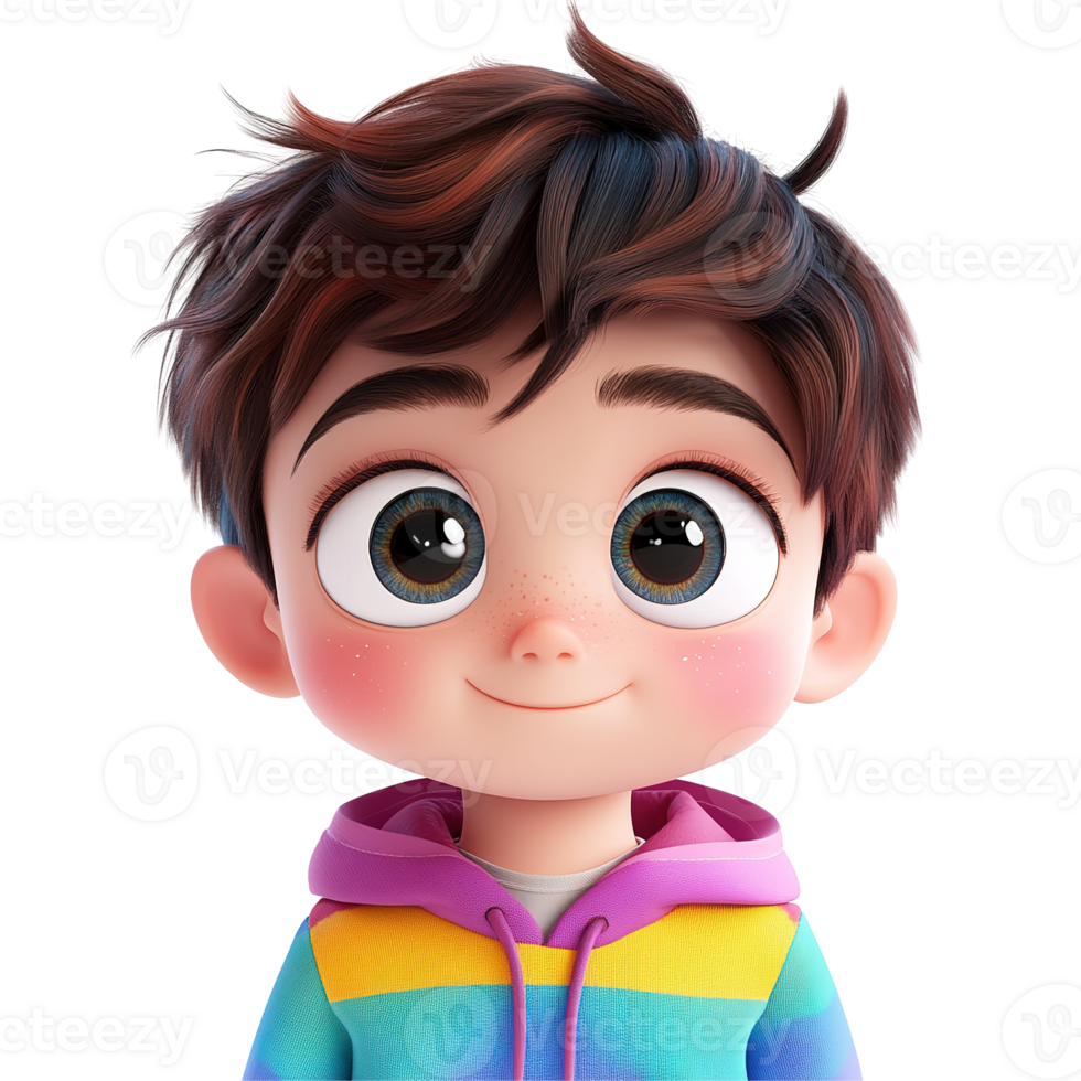 A digitally rendered cartoon portrait of a young boy smiling png