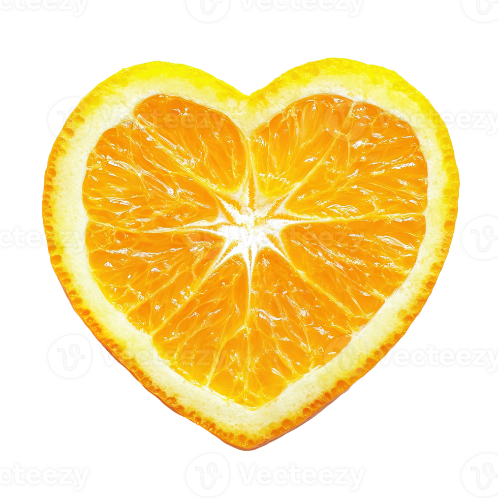 A cut orange fruit slice shaped into a heart for love png