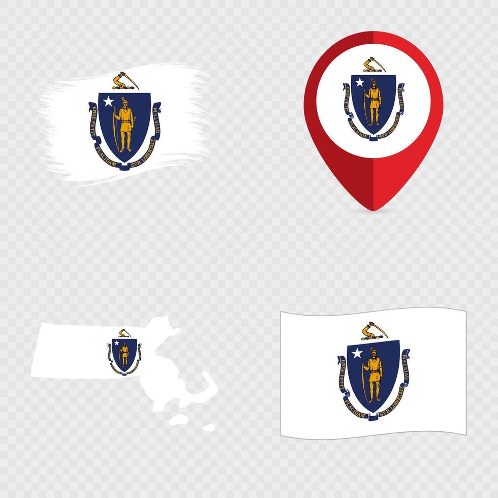 Massachusetts State Flag Icon Set. vector