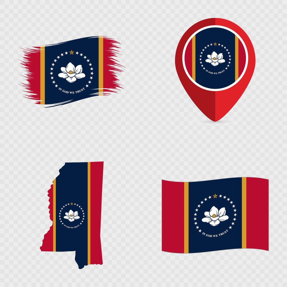 Mississippi State Flag Icon Set. vector