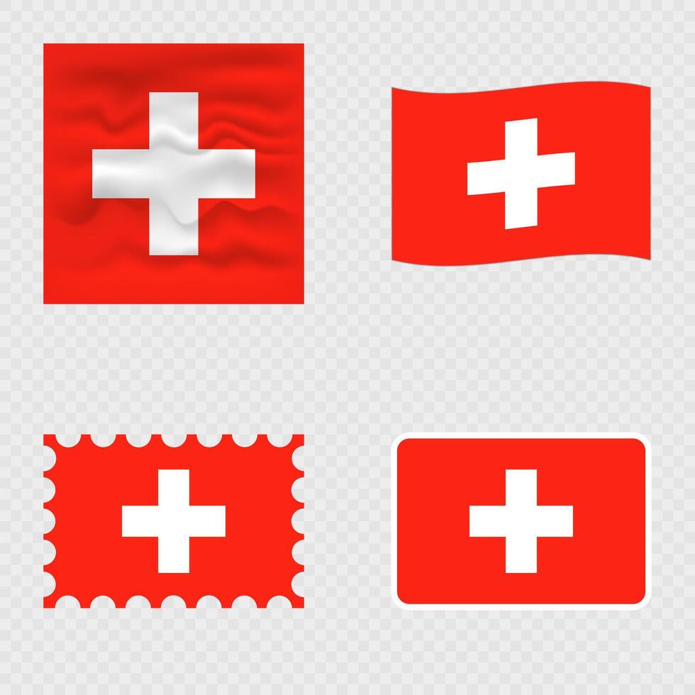 Switzerland national flag in four different styles. vector