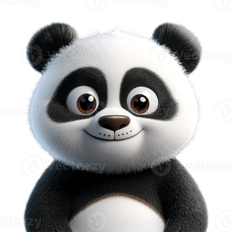 A cute and smiling cartoon panda bear looking directly at viewer png