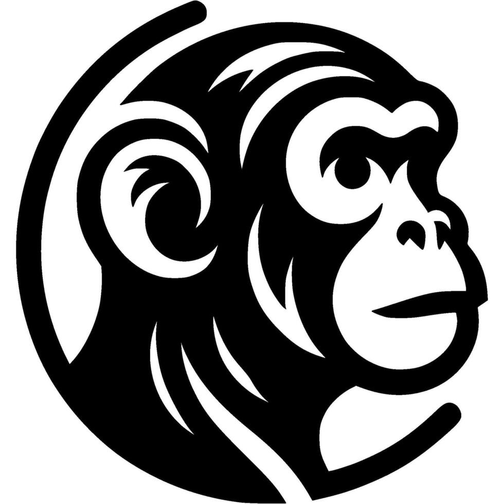 Tattoo of monkey head side view in monochrome. Ape in zoo. Engraving minimalistic image in black ink drawing on white background vector