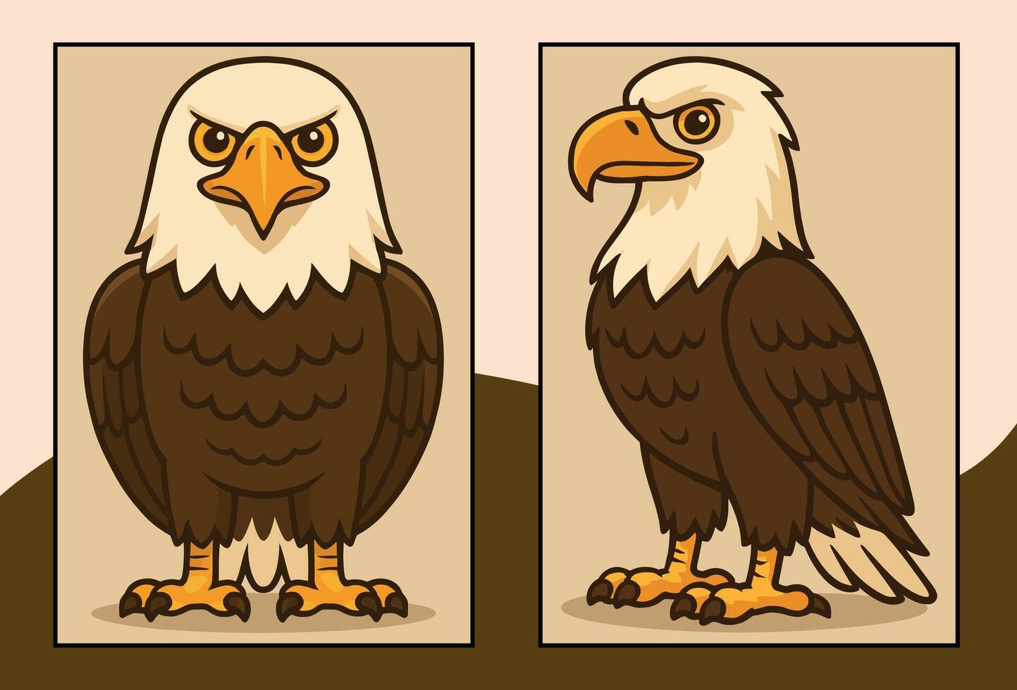 Bald eagle side and front view cartoon illustration vector