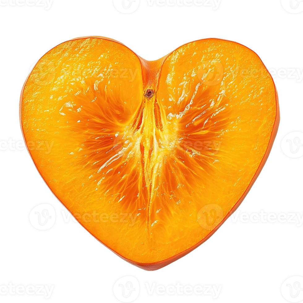 A perfectly sliced vibrant orange fruit shaped as a heart png