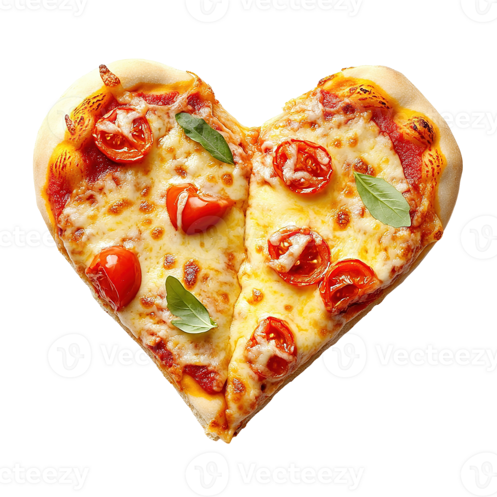 Two slices of delicious pizza forming a heart shape png