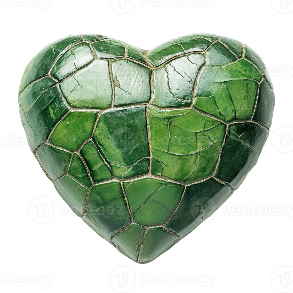 A green heart shape composed of textured polygonal segments png