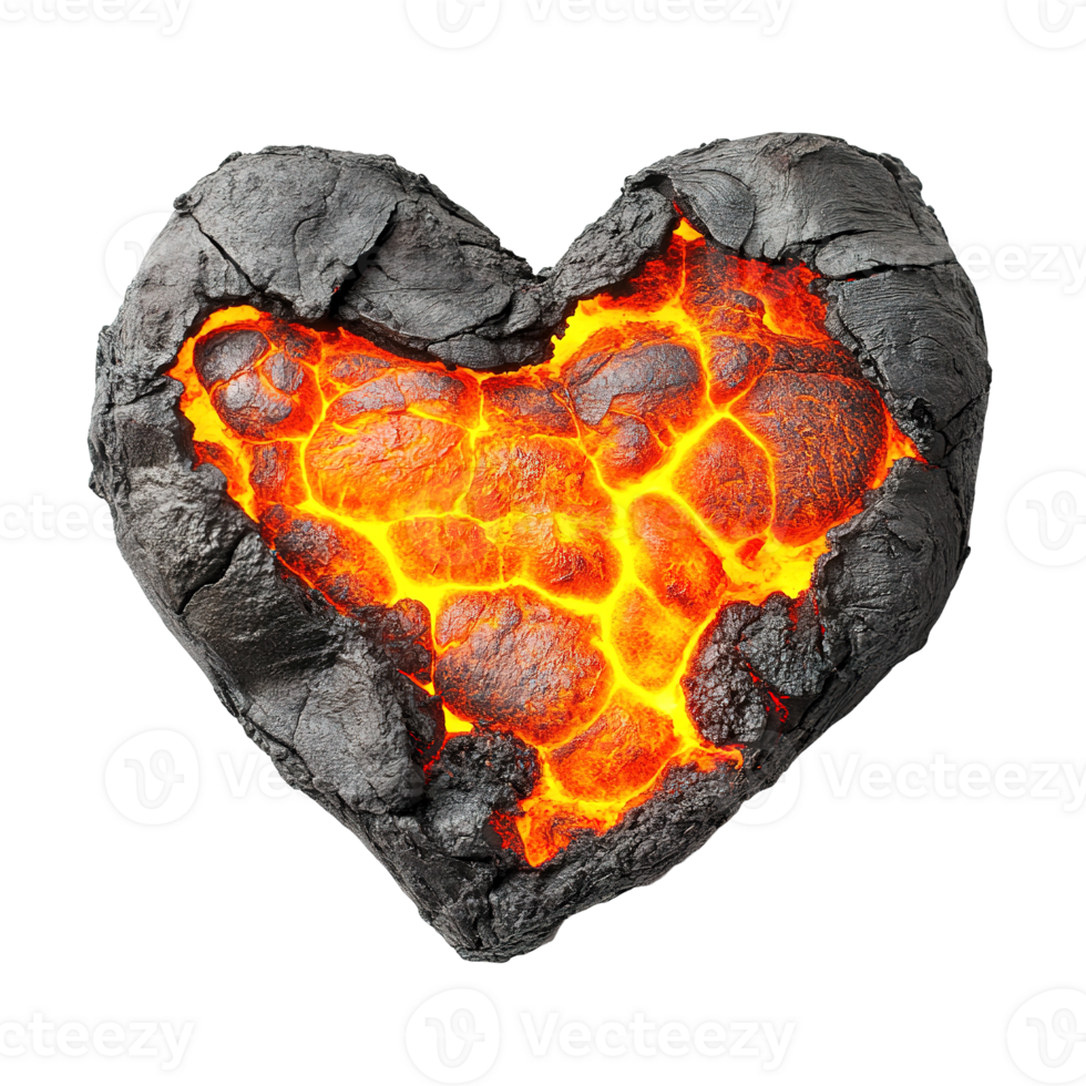 A heart shaped lava filled structure with dark rough outer layers png