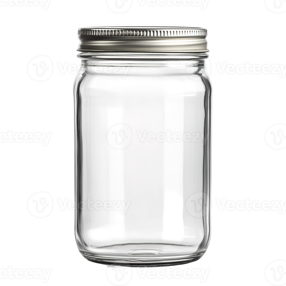 A single empty glass jar with a metallic screw top is shown png