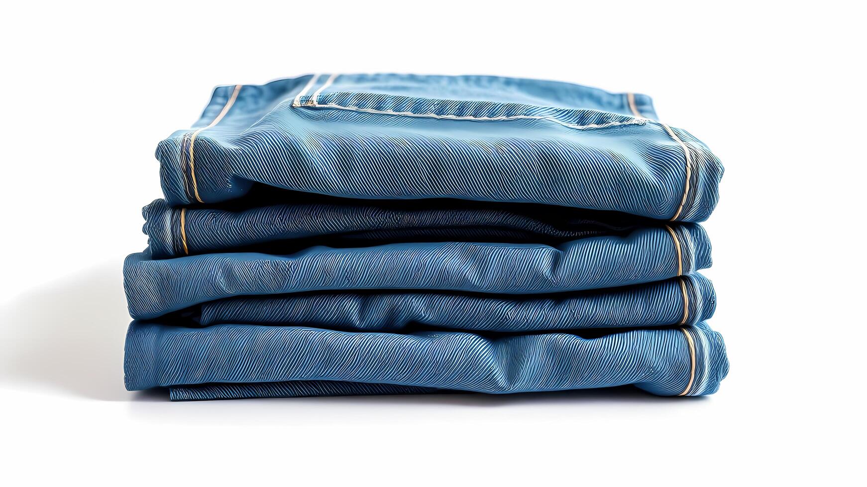 Stack of Folded Blue Jeans Isolated on White Background for Retail photo