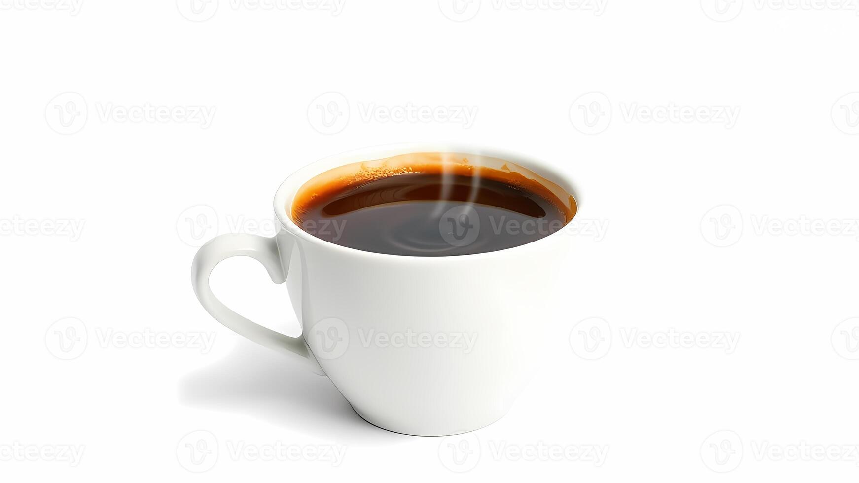 Enjoying Steaming Black Coffee in White Cup Against White Background photo