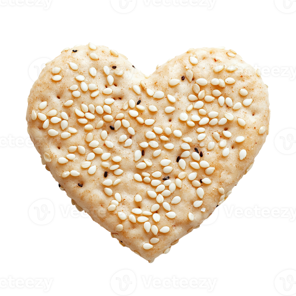A close up shot of a heart shaped cracker with seeds png