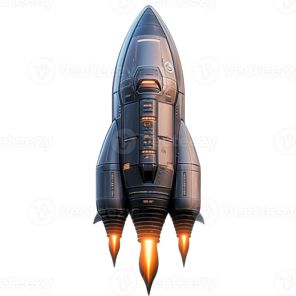 A detailed depiction of a sleek futuristic spacecraft ready for launch png