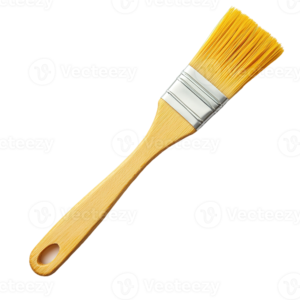 A single paintbrush with wooden handle and yellow bristles is seen png