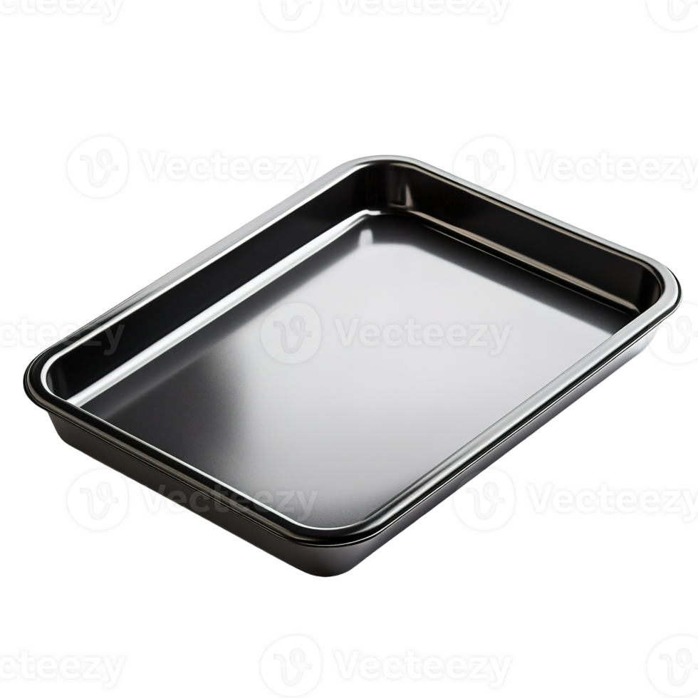 Shiny Rectangular Metal Baking Tray with Reflective Surface and Edges png