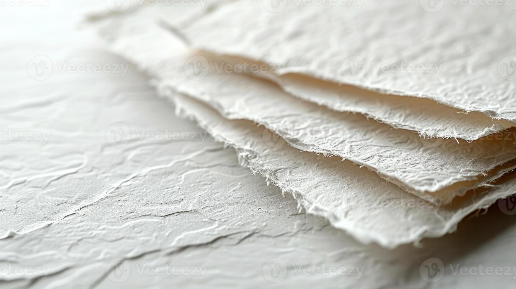 Close-up of textured, stacked handmade paper sheets. photo