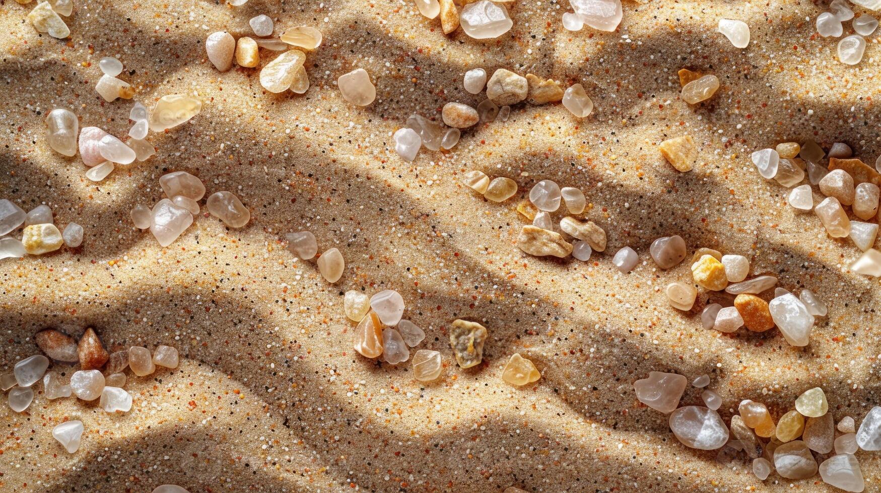 Close-up view of sand with small, colorful stones. photo