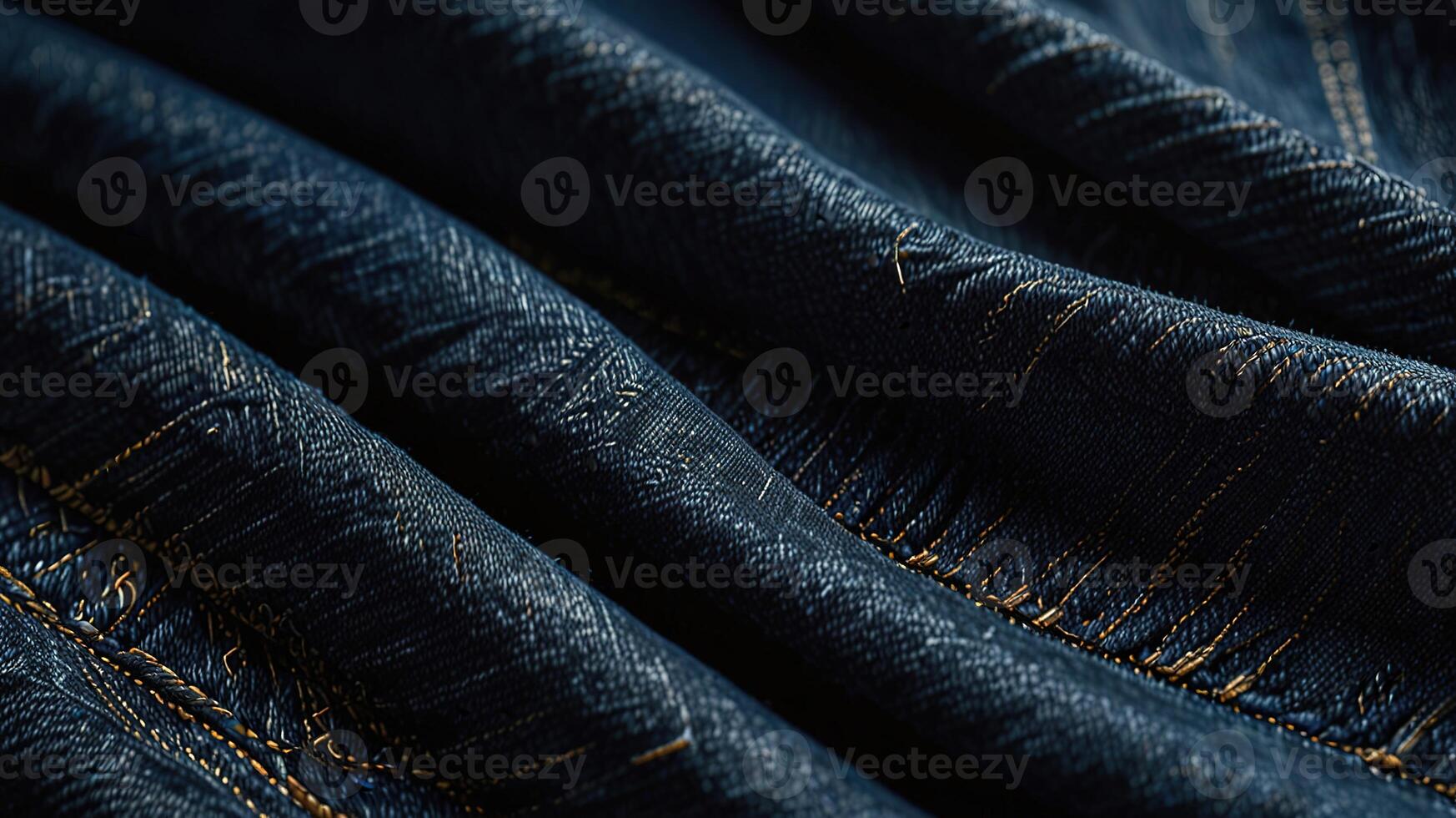denim cloth surface in classic indigo, illuminated by the cool light of early dawn, highlighting the visible weave and natural variations in color. Show the subtle interplay of light and shadow photo