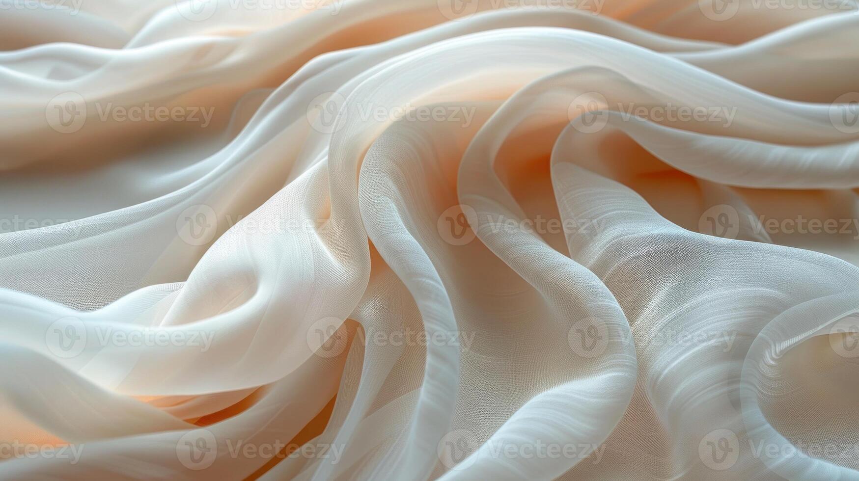 Soft, peach-toned sheer fabric drapes in flowing, elegant folds. photo