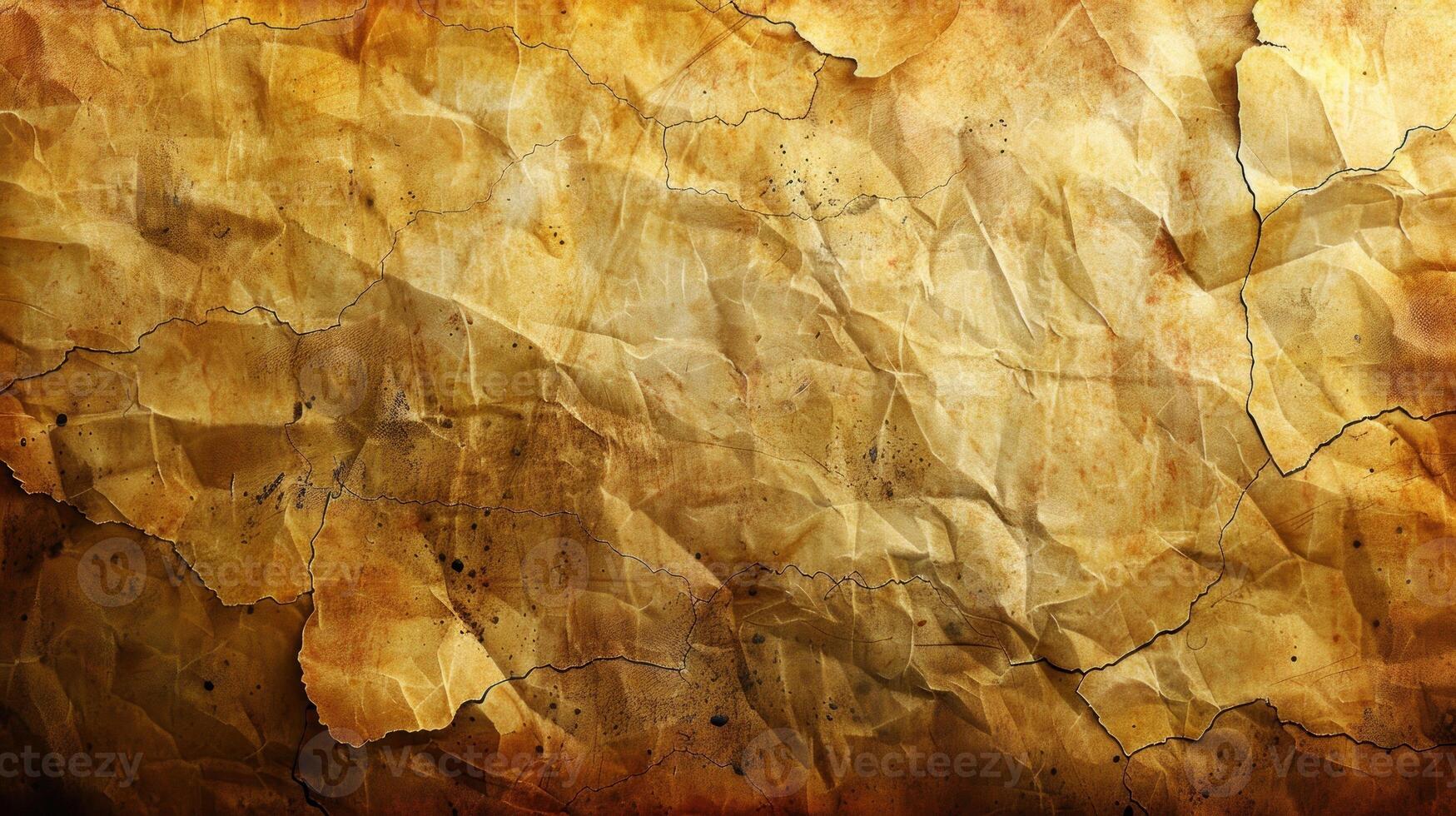 Aged, wrinkled, antique paper texture with creases and stains. photo