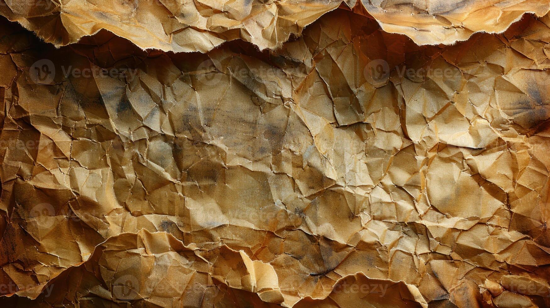 Crumpled, aged, antique paper texture with mottled, burnt, and distressed appearance. photo