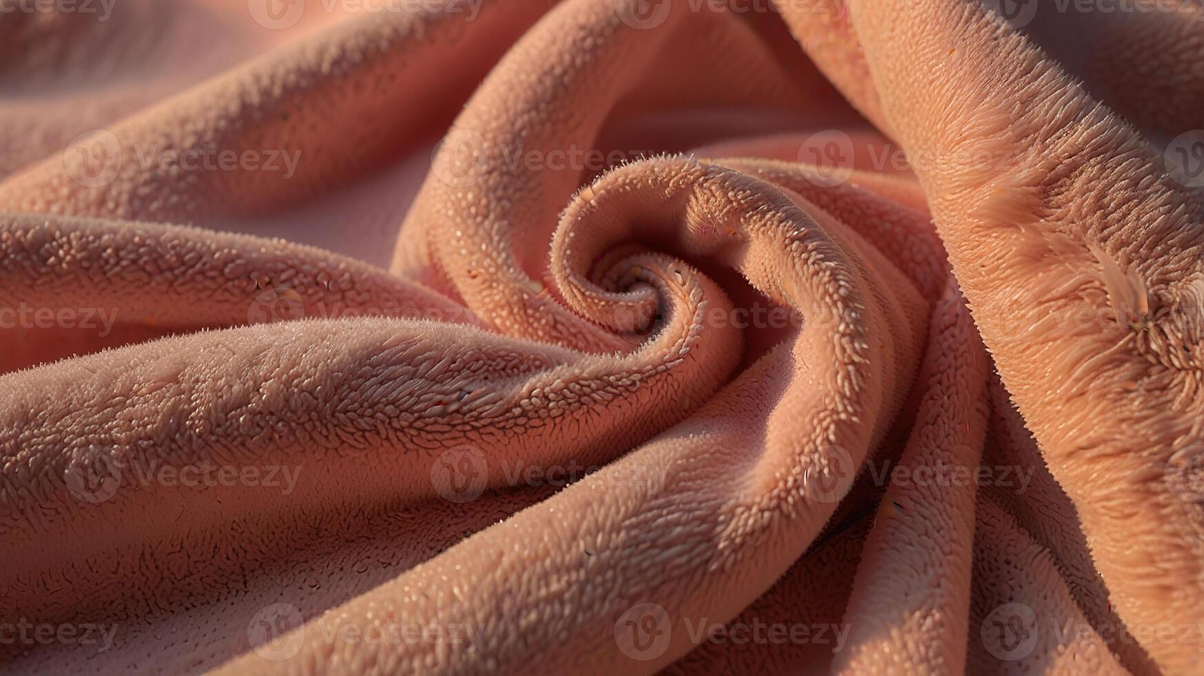 soft fleece cloth surface in pastel pink, under the warm, golden light of sunset, emphasizing the plush texture and gentle color. Include long shadows photo
