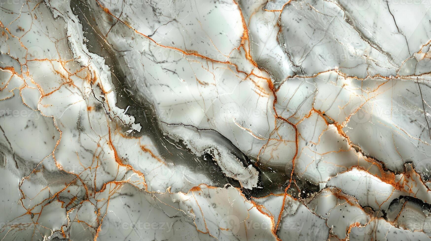 Abstract marble texture with grey, white, and gold veins. Detailed surface design with patterns and cracks. photo