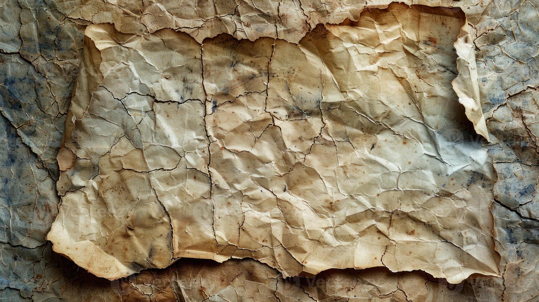Aged, crumpled, and burnt paper texture with visible cracks and discoloration. photo