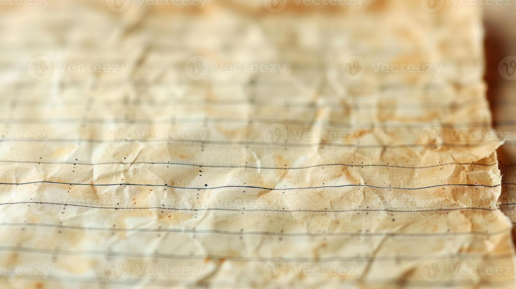 Close-up of aged, crumpled, lined paper, showing texture and discoloration. photo