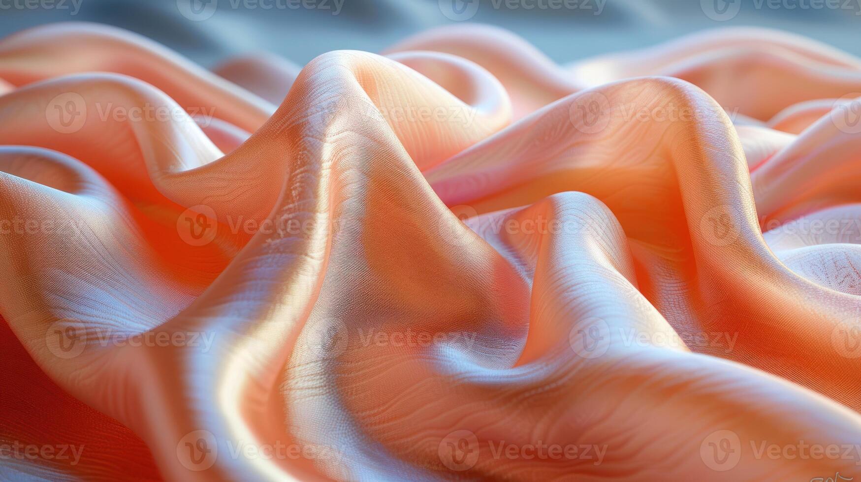 Soft, peach-toned satin fabric draped in folds, highlighting its smooth texture and subtle sheen. photo