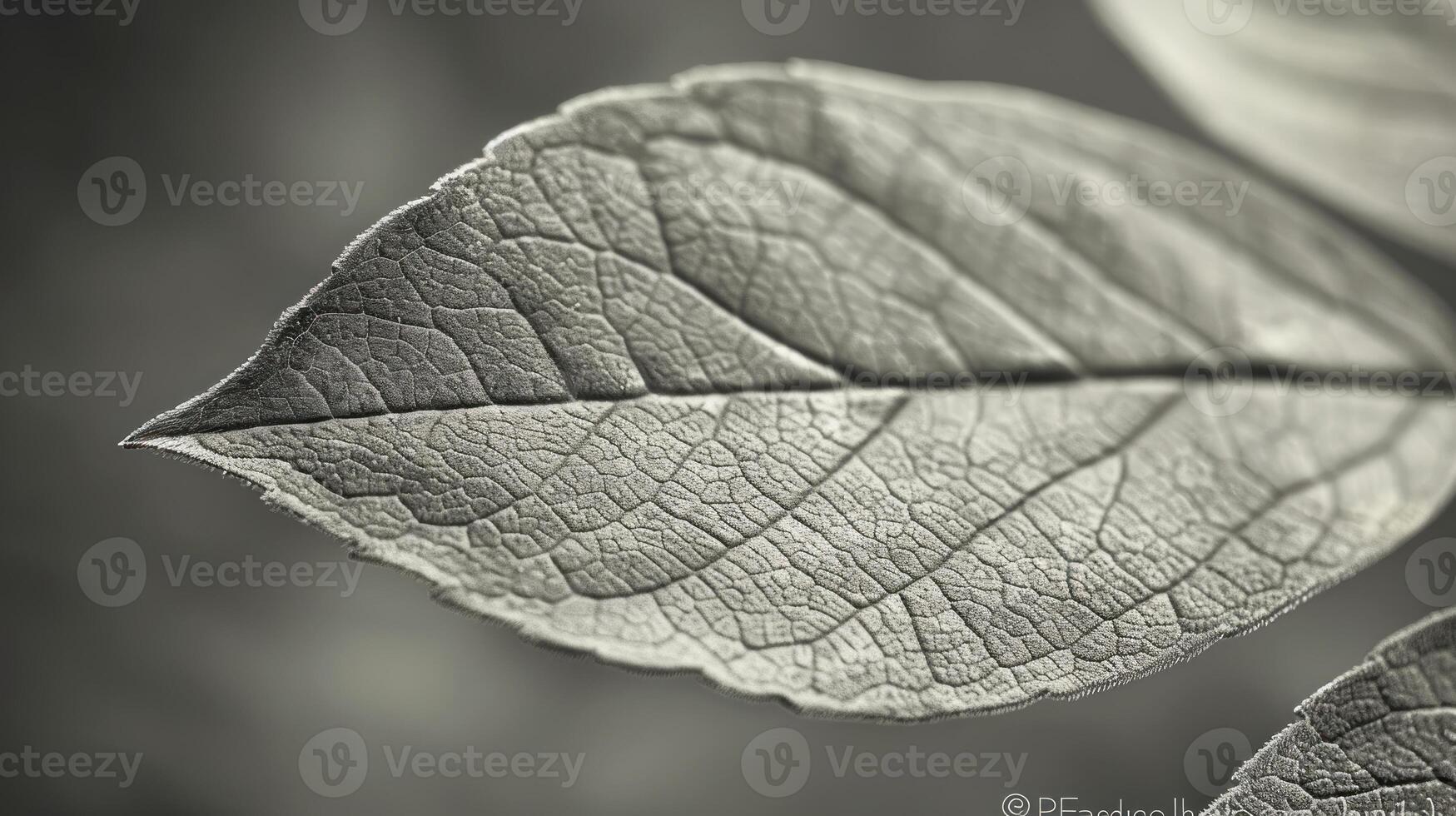 Close-up of a grayscale leaf, showcasing intricate venation patterns and texture. photo