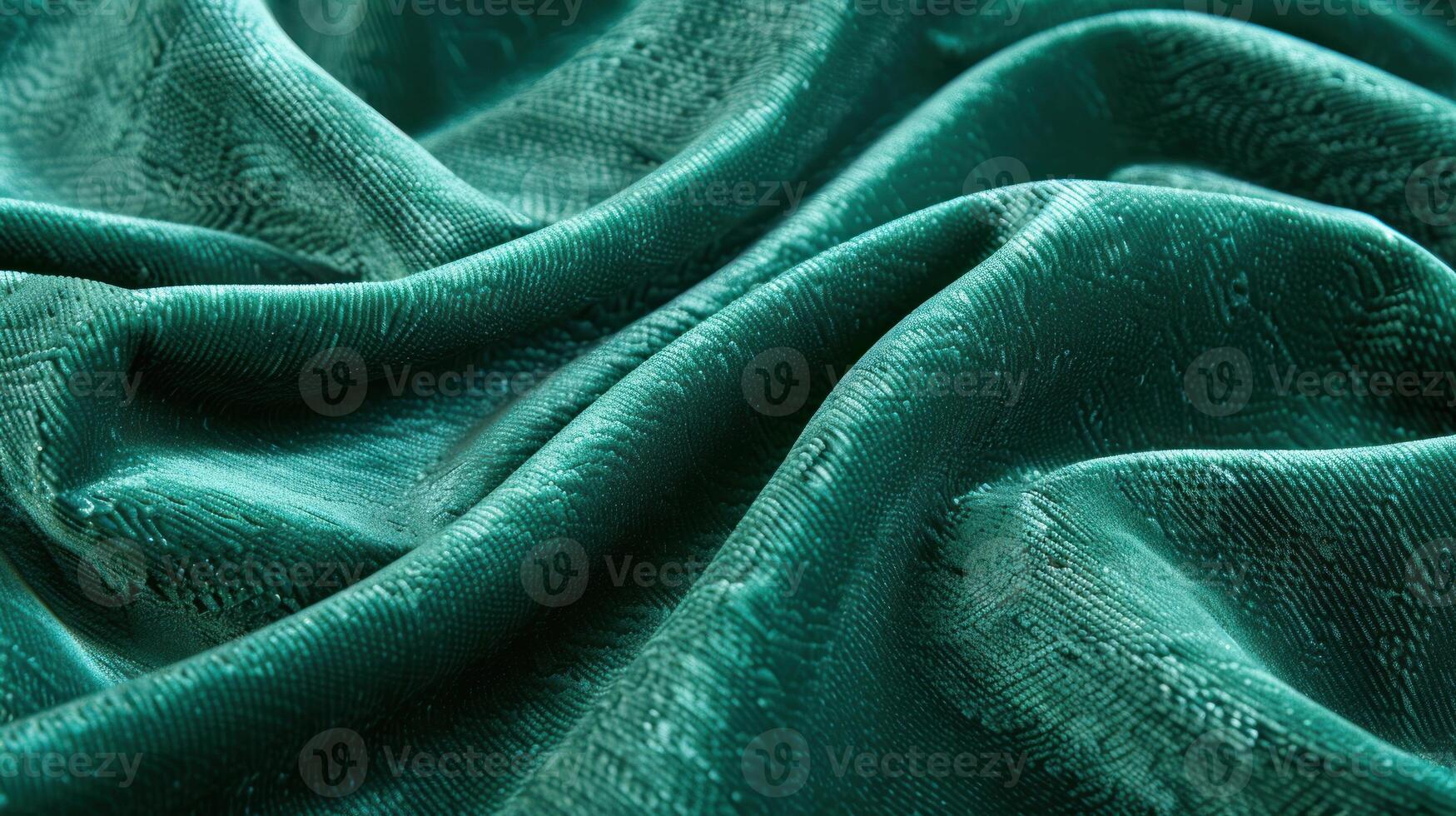 Close-up view of teal-colored fabric with soft folds and texture. photo