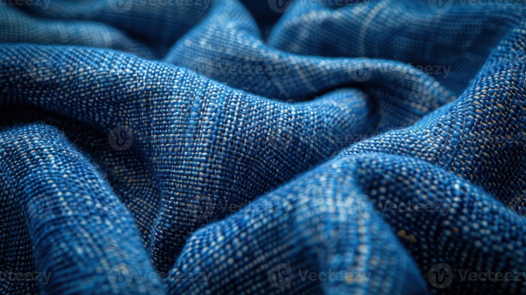 Close-up of deep blue textured fabric, showing folds and weave patterns. photo