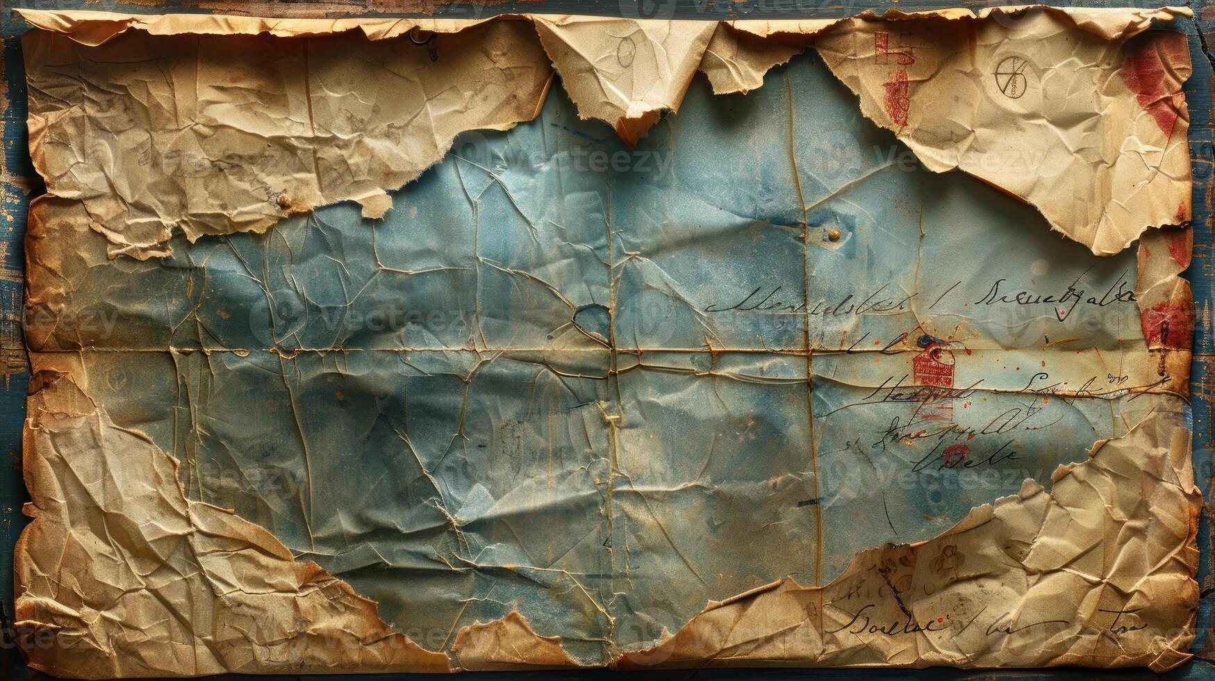 Fragmented Antique Letter with Torn Edges and Handwritten Script photo