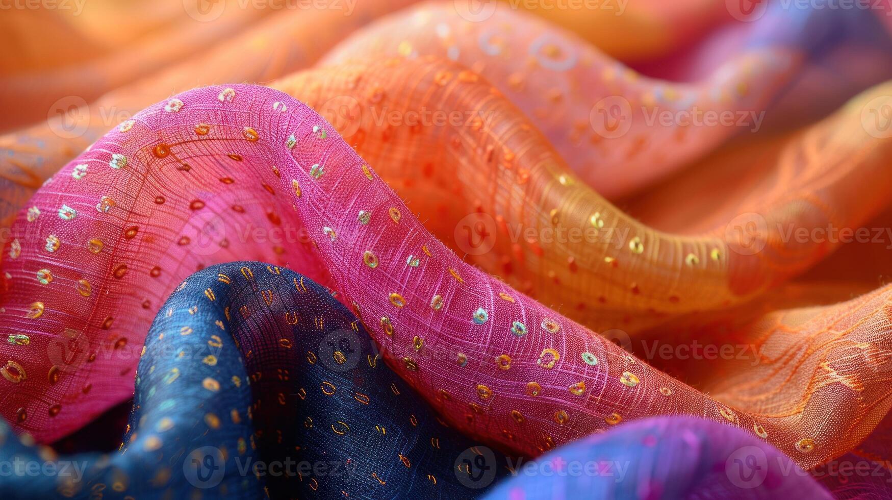 Colorful fabric folds with shimmering dots. photo