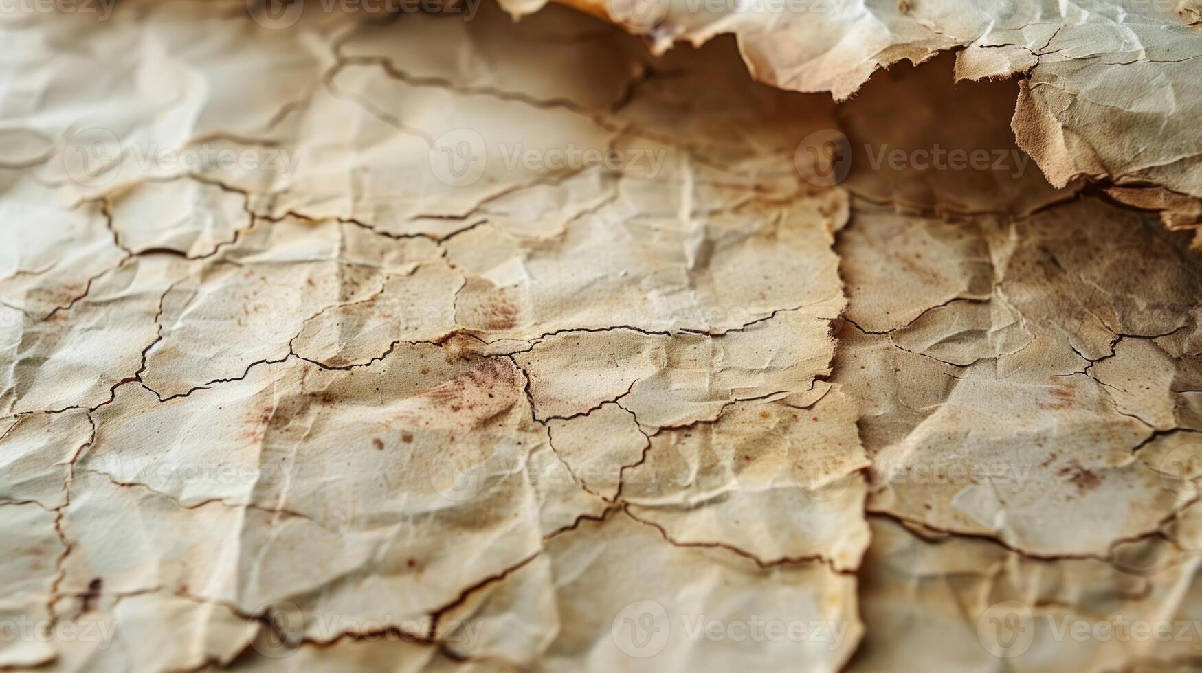 Wrinkled, antique, aged paper texture with cracks and stains. photo